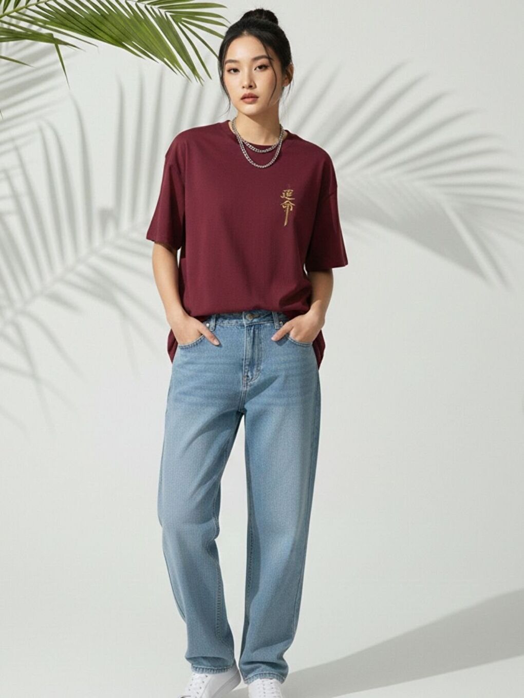 Kadın Bordo Japanese Sword Özel Baskılı Tişört-1