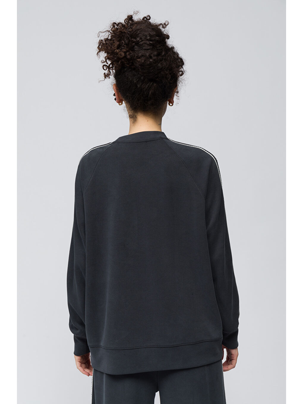 Madrid - Şerit Detaylı Pike Modal Kumaş Oversize Sweatshirt - Antrasit Renk-4