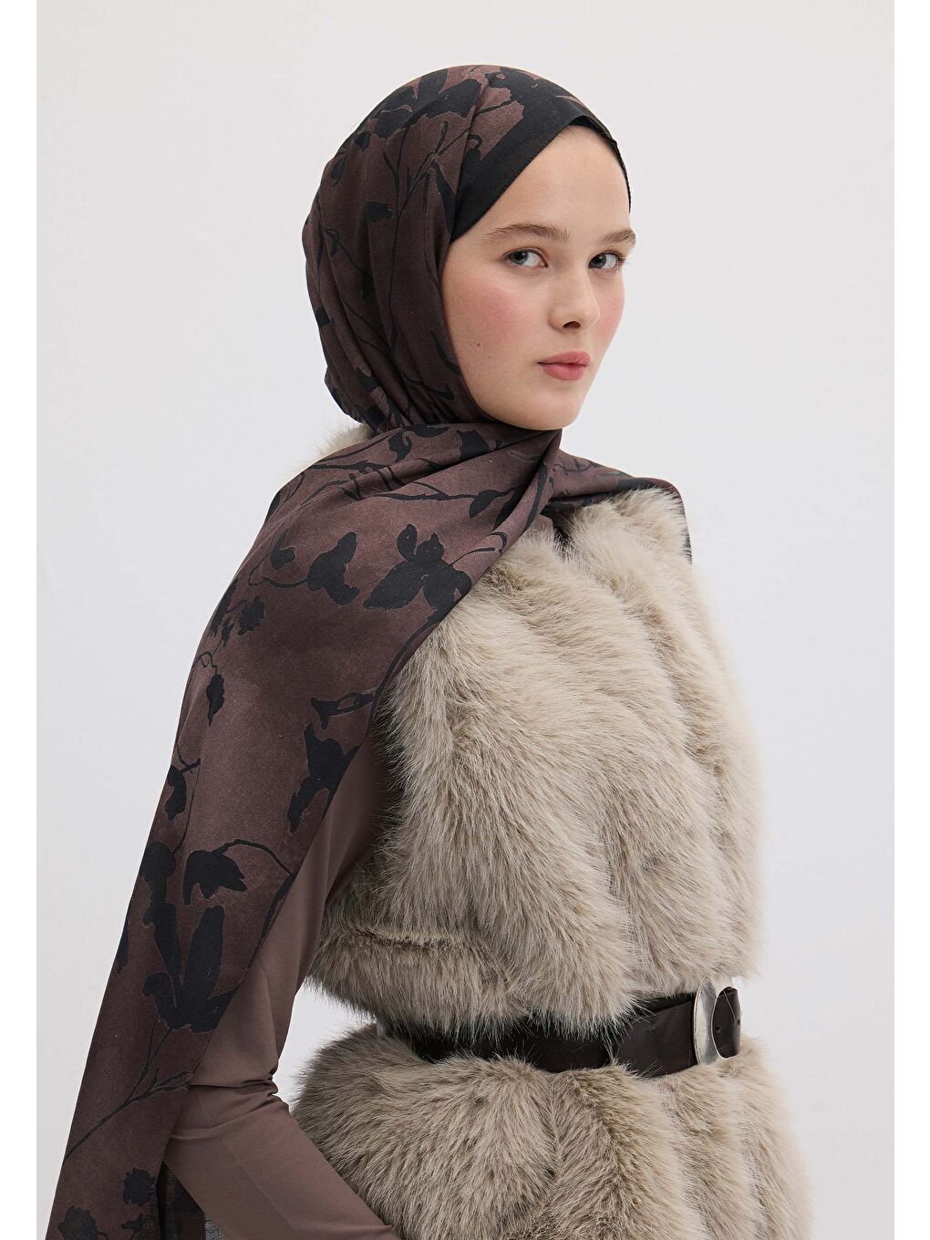 Kahverengi Dark Forest Desen Şal Kızıl Kahve-1