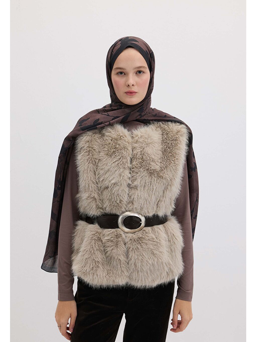 Kahverengi Dark Forest Desen Şal Kızıl Kahve-2