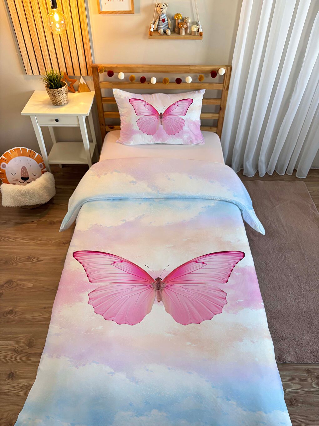 Karışık Çift Taraflı Kelebek Desenli - Baskılı Tek Kişilik Nevresim Takımı-1