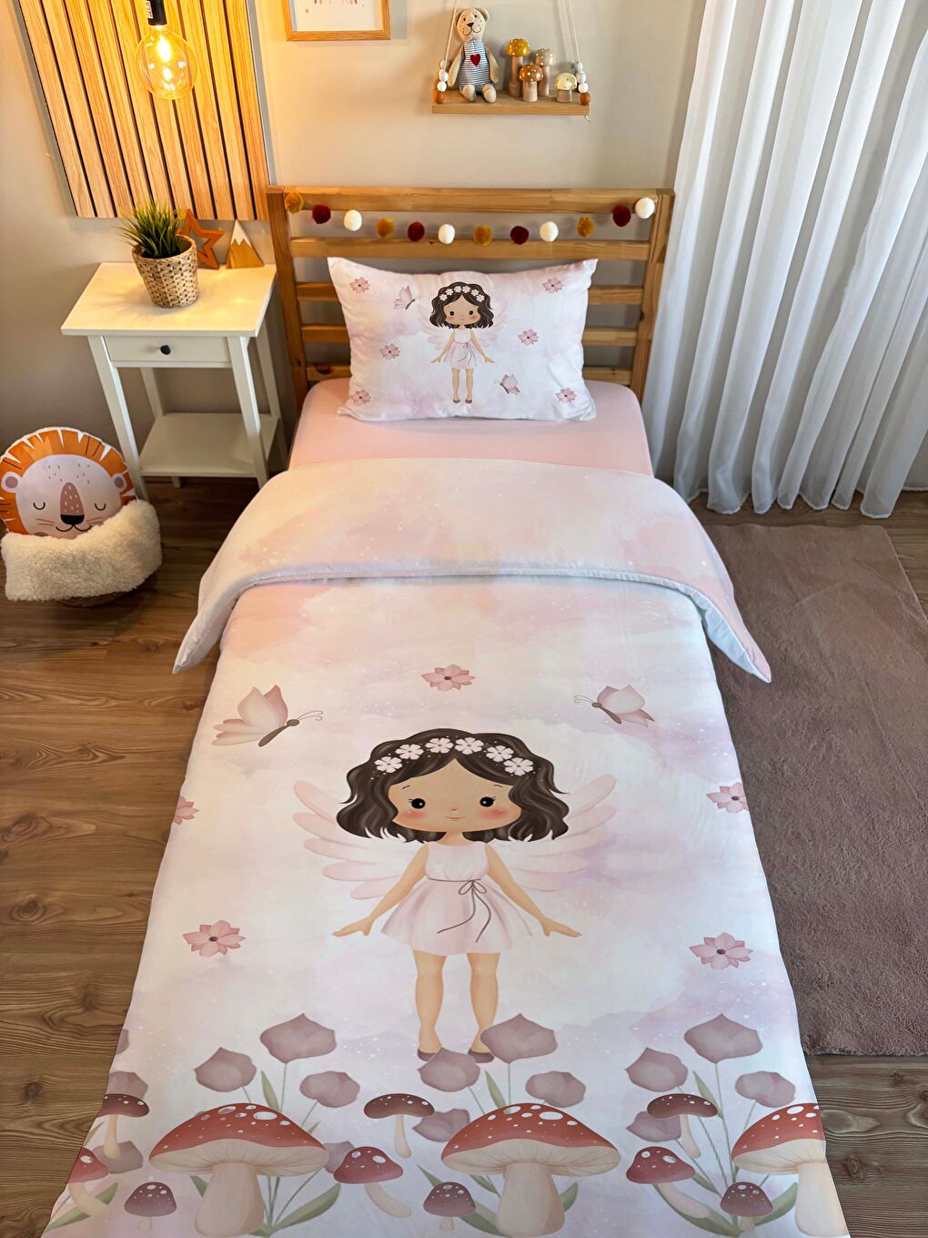 Karışık Çift Taraflı Prenses Kız Desenli - Baskılı Tek Kişilik Nevresim Takımı-1