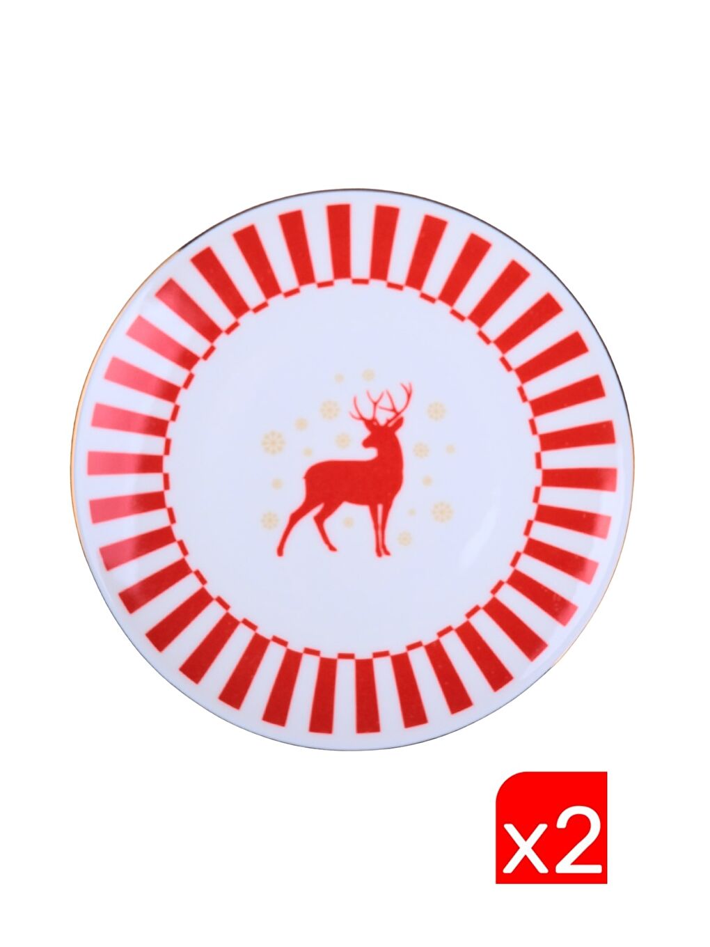 Karışık Porselen Altın Yaldızlı Geyik Pasta Tabağı 20,50cm 2 li