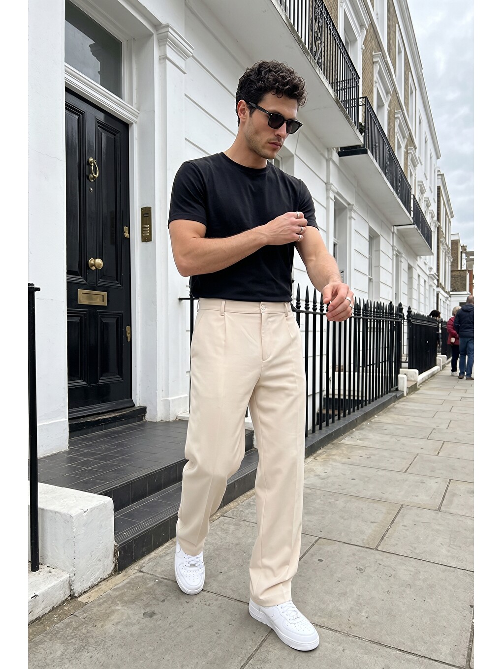 Ekru Salto Double Kumaş Pileli Erkek Baggy Pantolon Bol Paça Pantolon-5