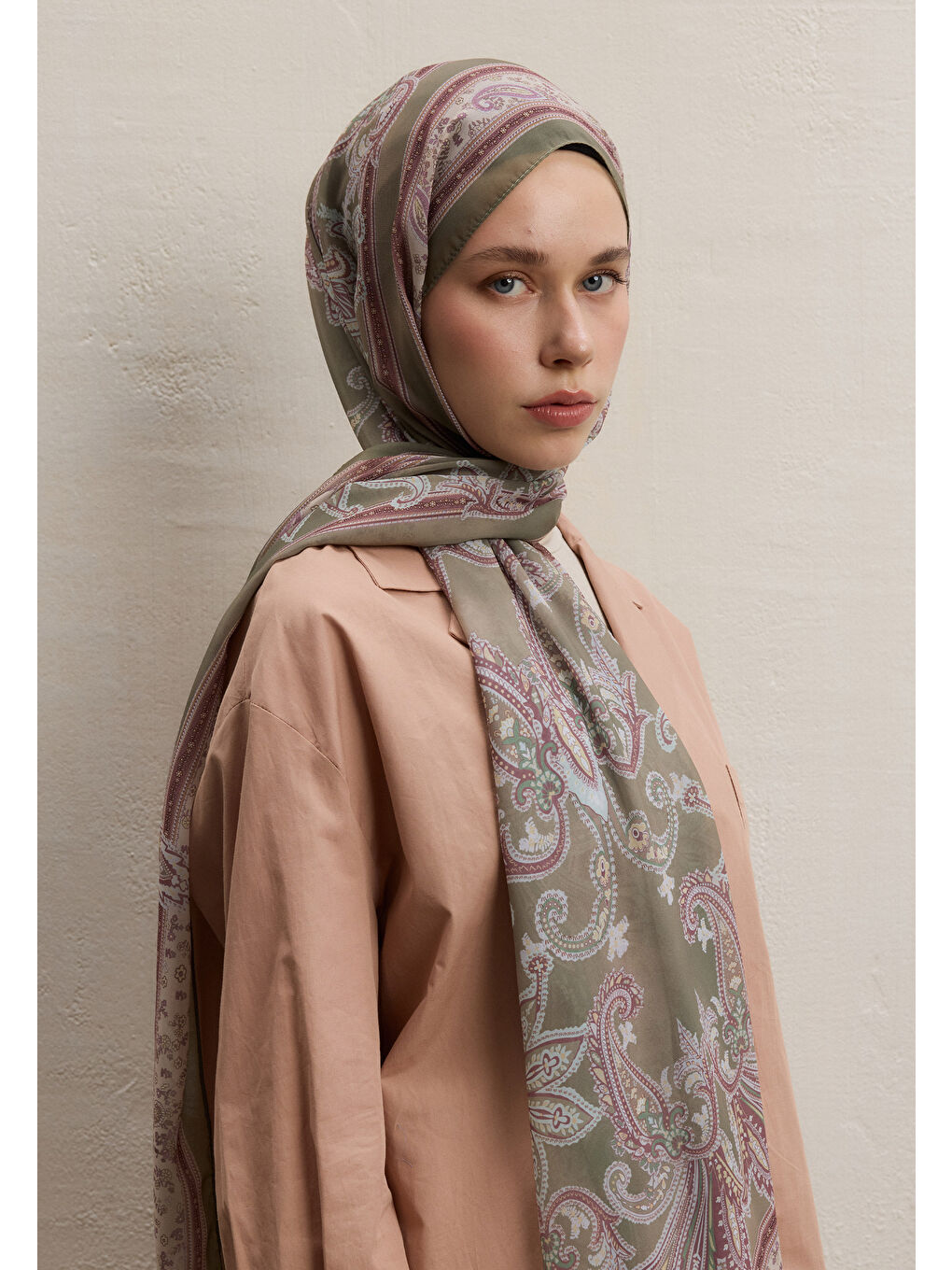 Kahverengi Luna Desen İpek Krep Şal Toprak-1