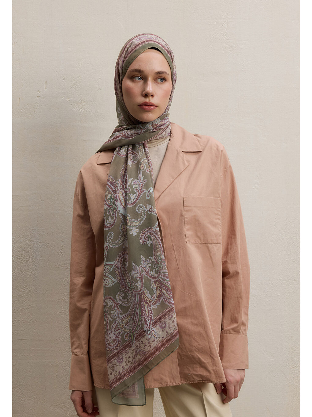 Kahverengi Luna Desen İpek Krep Şal Toprak-2