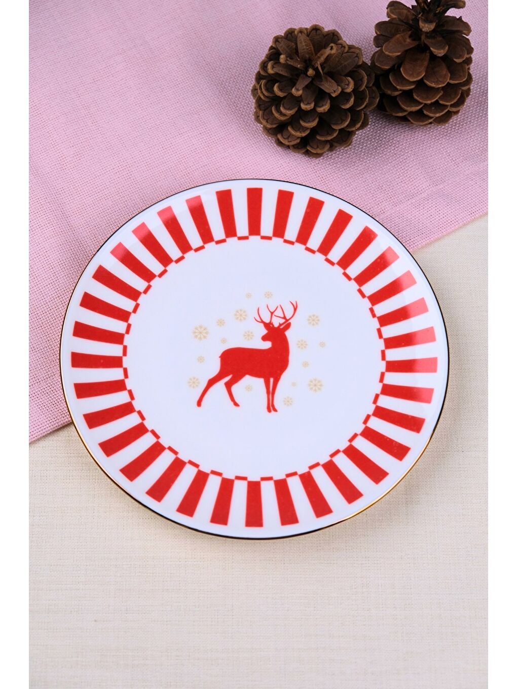 Karışık Porselen Altın Yaldızlı Geyik Pasta Tabağı 20,50cm 4 lü-1