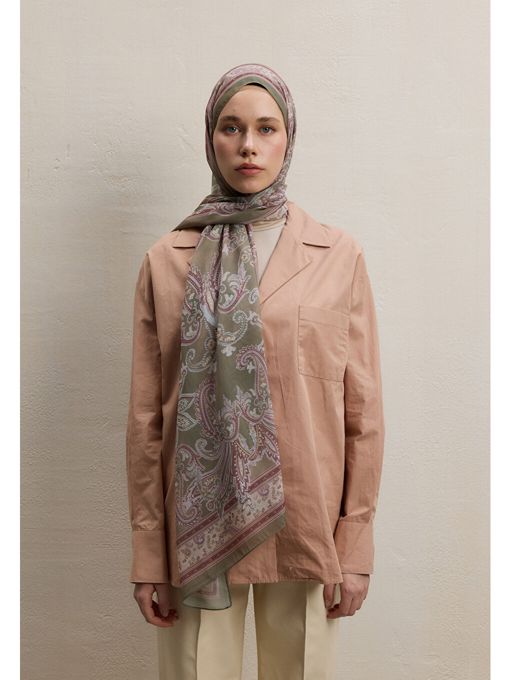 Kahverengi Luna Desen İpek Krep Şal Toprak-3