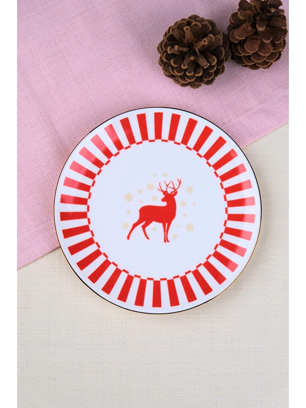 Karışık Porselen Altın Yaldızlı Geyik Pasta Tabağı 20,50cm 4 lü-2