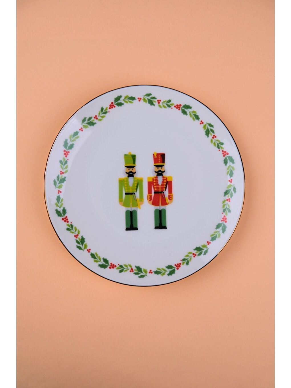 Karışık Porselen Altın Yaldızlı Kurşun Asker Pasta Tabağı 20,50cm Tekli