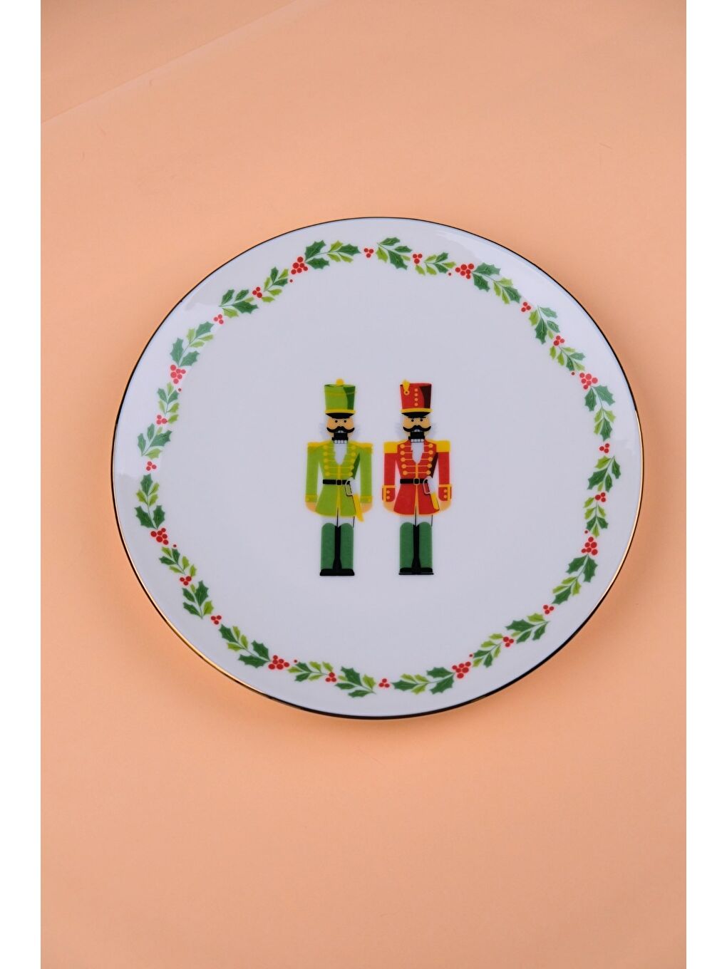 Karışık Porselen Altın Yaldızlı Kurşun Asker Pasta Tabağı 20,50cm Tekli-1