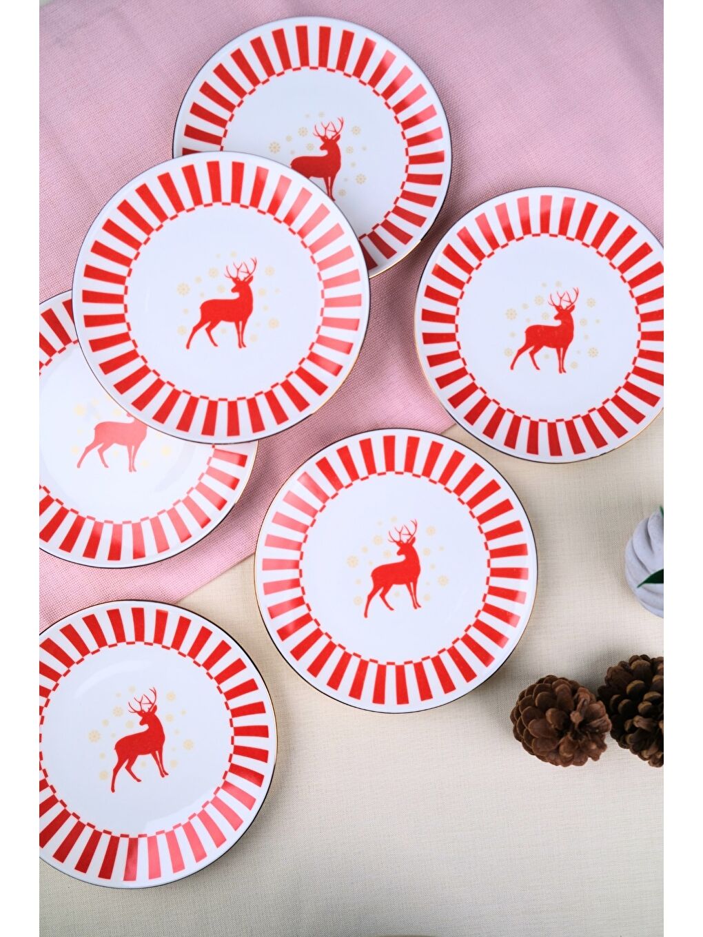 Karışık Porselen Altın Yaldızlı Geyik Pasta Tabağı 20,50cm 6 lı-3