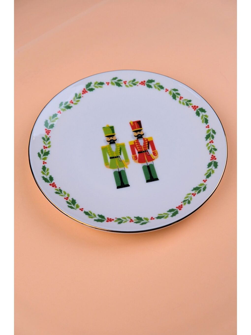 Karışık Porselen Altın Yaldızlı Kurşun Asker Pasta Tabağı 20,50cm Tekli-2