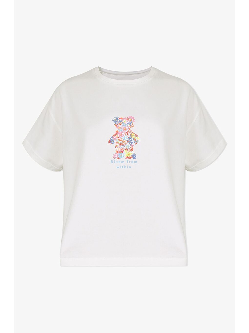 Kadın Pamuklu Mavi Çiçekli Ayıcıklı Baskılı Pijama Takımı-1