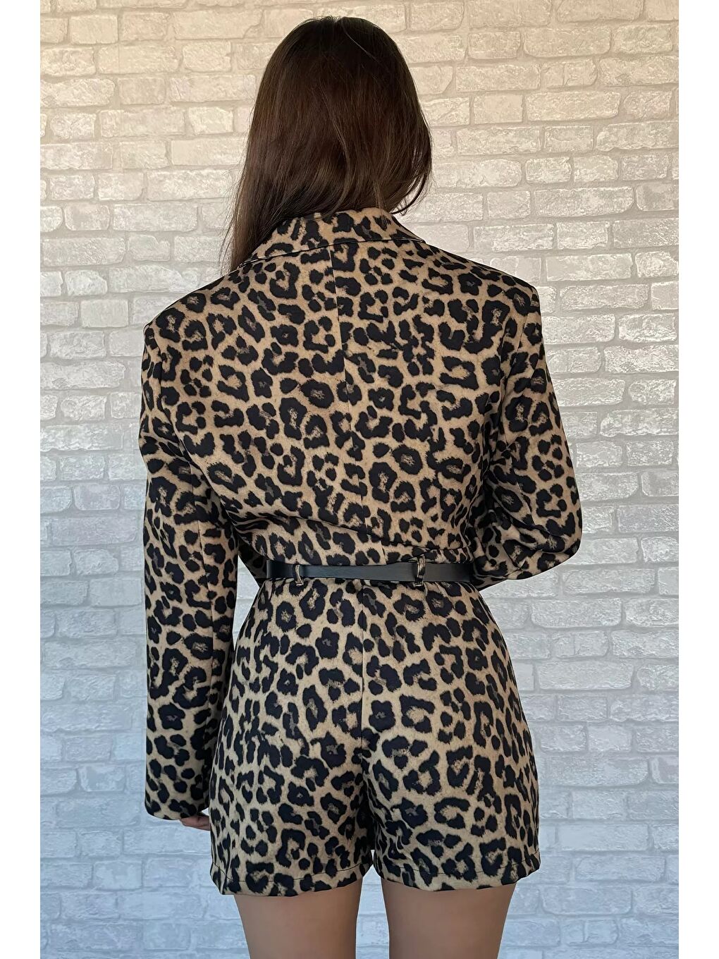 Kahverengi Kemerli Leopar Desen Mini Şort Etek-3