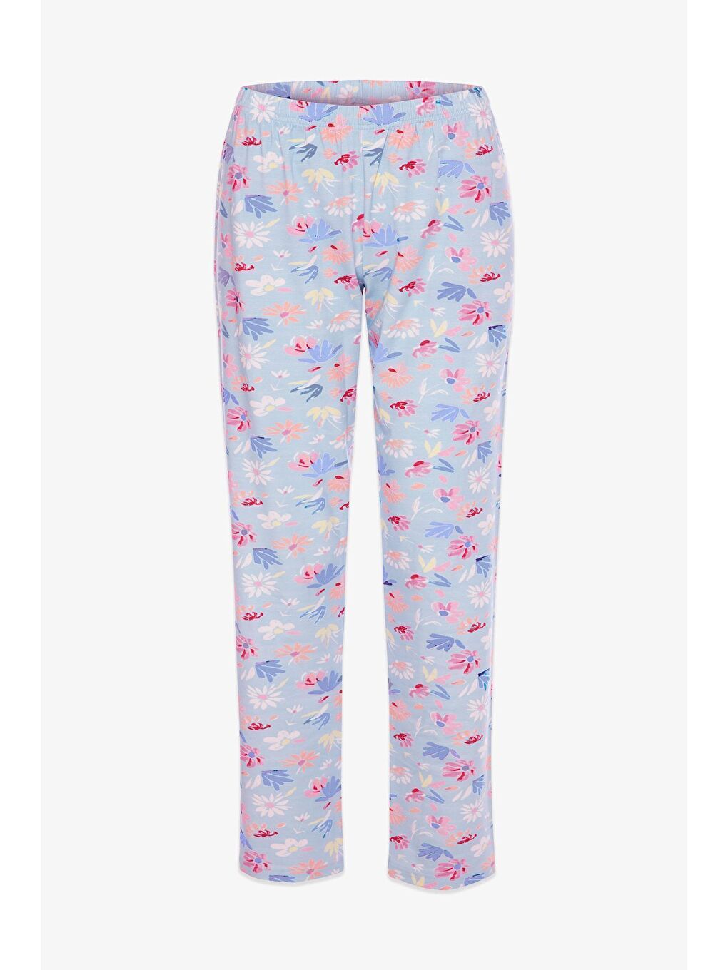 Kadın Pamuklu Mavi Çiçekli Ayıcıklı Baskılı Pijama Takımı-2