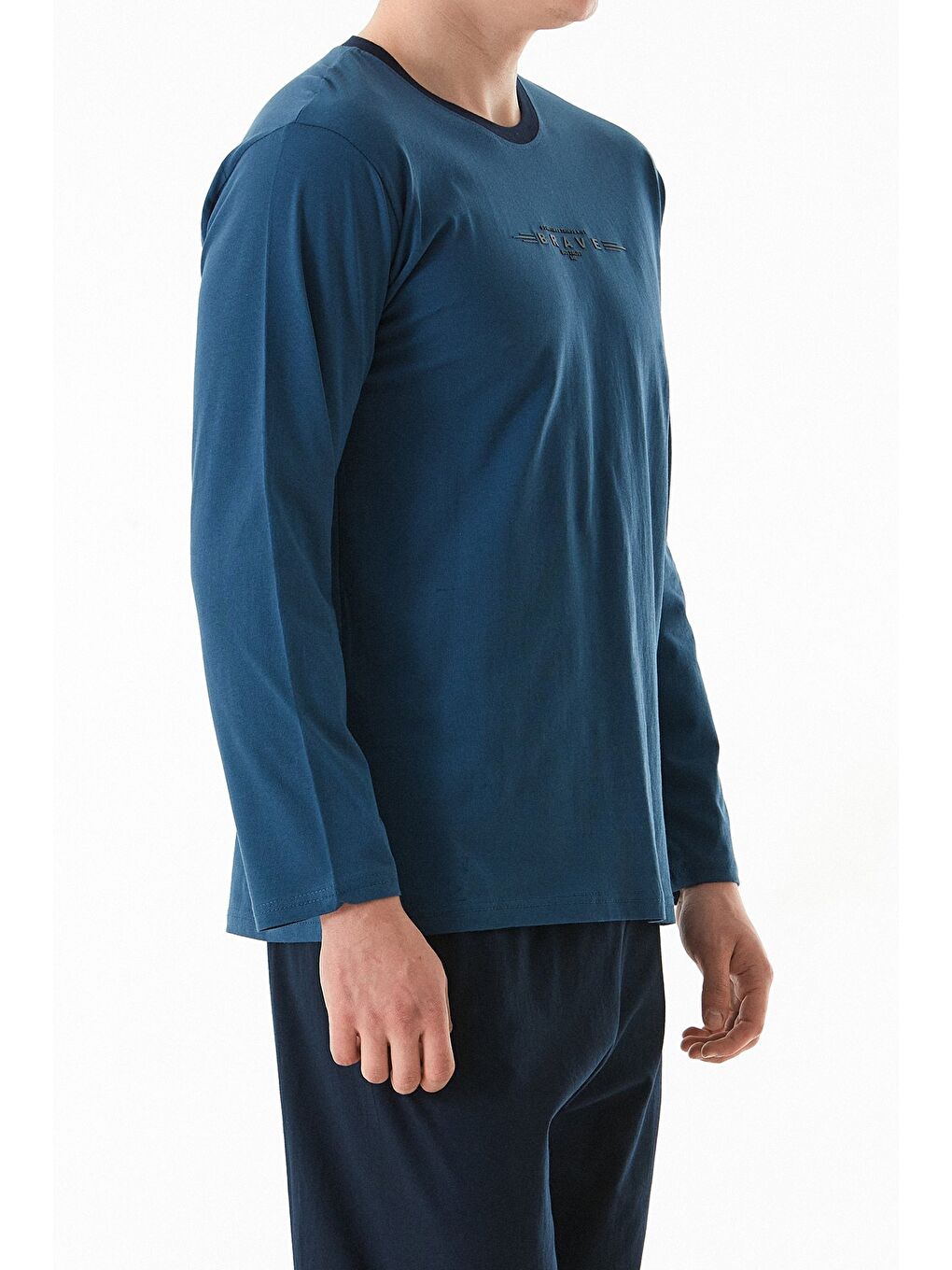 Petrol Kabartma Baskılı Bisiklet Yaka Pijama Takımı-2