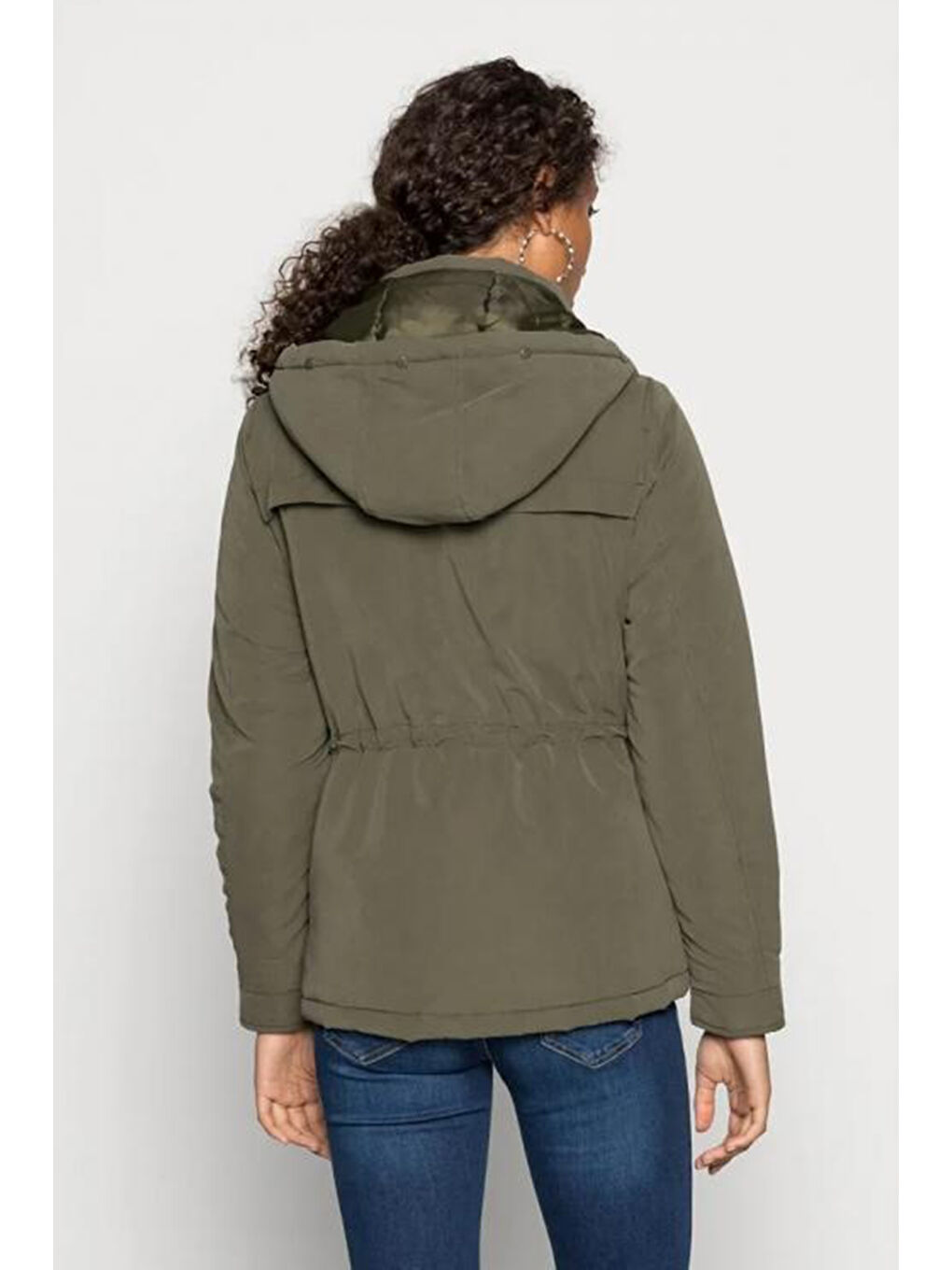 Haki Onlnewstarline Regular Fit Yumuşak Tüy Detaylı Kapüşonlu Mont  15297128-1