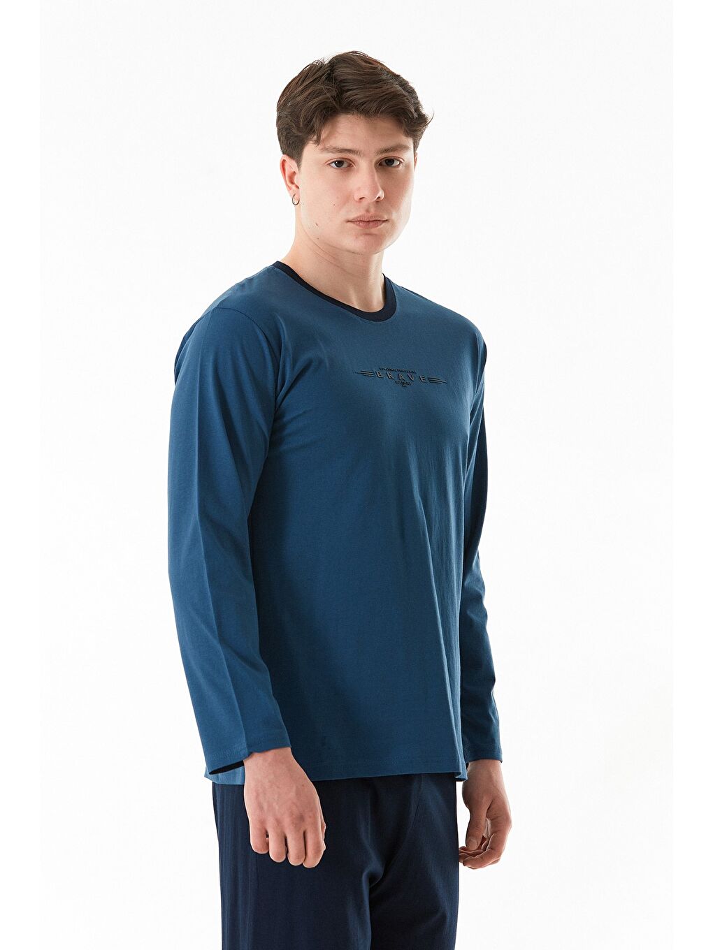 Petrol Kabartma Baskılı Bisiklet Yaka Pijama Takımı-3