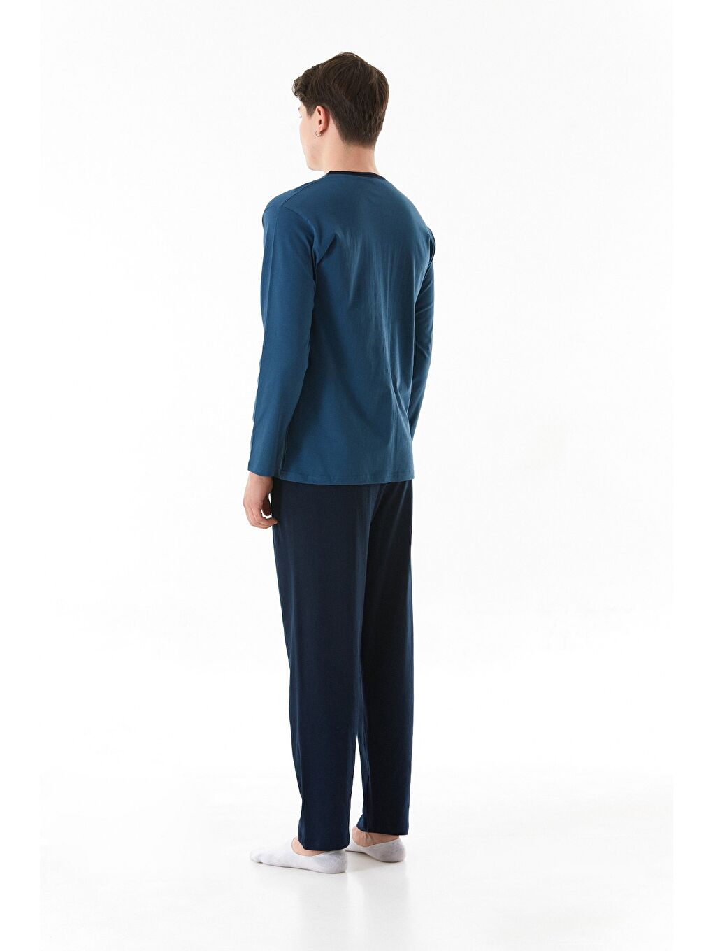 Petrol Kabartma Baskılı Bisiklet Yaka Pijama Takımı-4