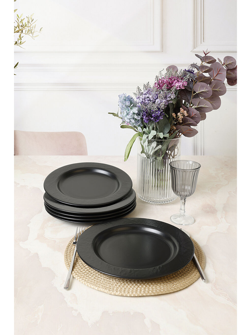 Mat Siyah İyonya Servis Tabağı 26 Cm 6 Adet-1