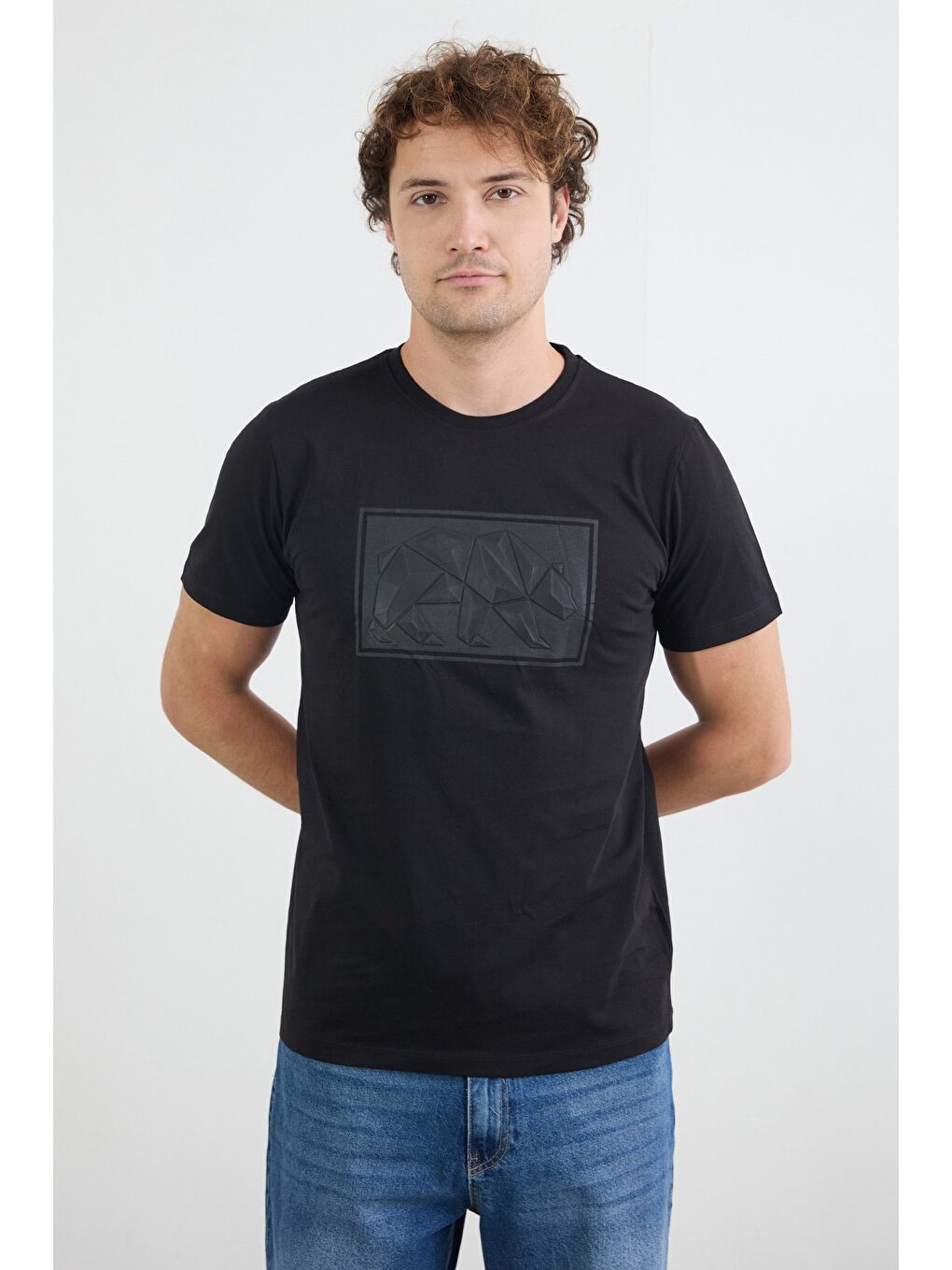 Siyah Kutup Ayısı Kabartma Baskılı Tişört-2