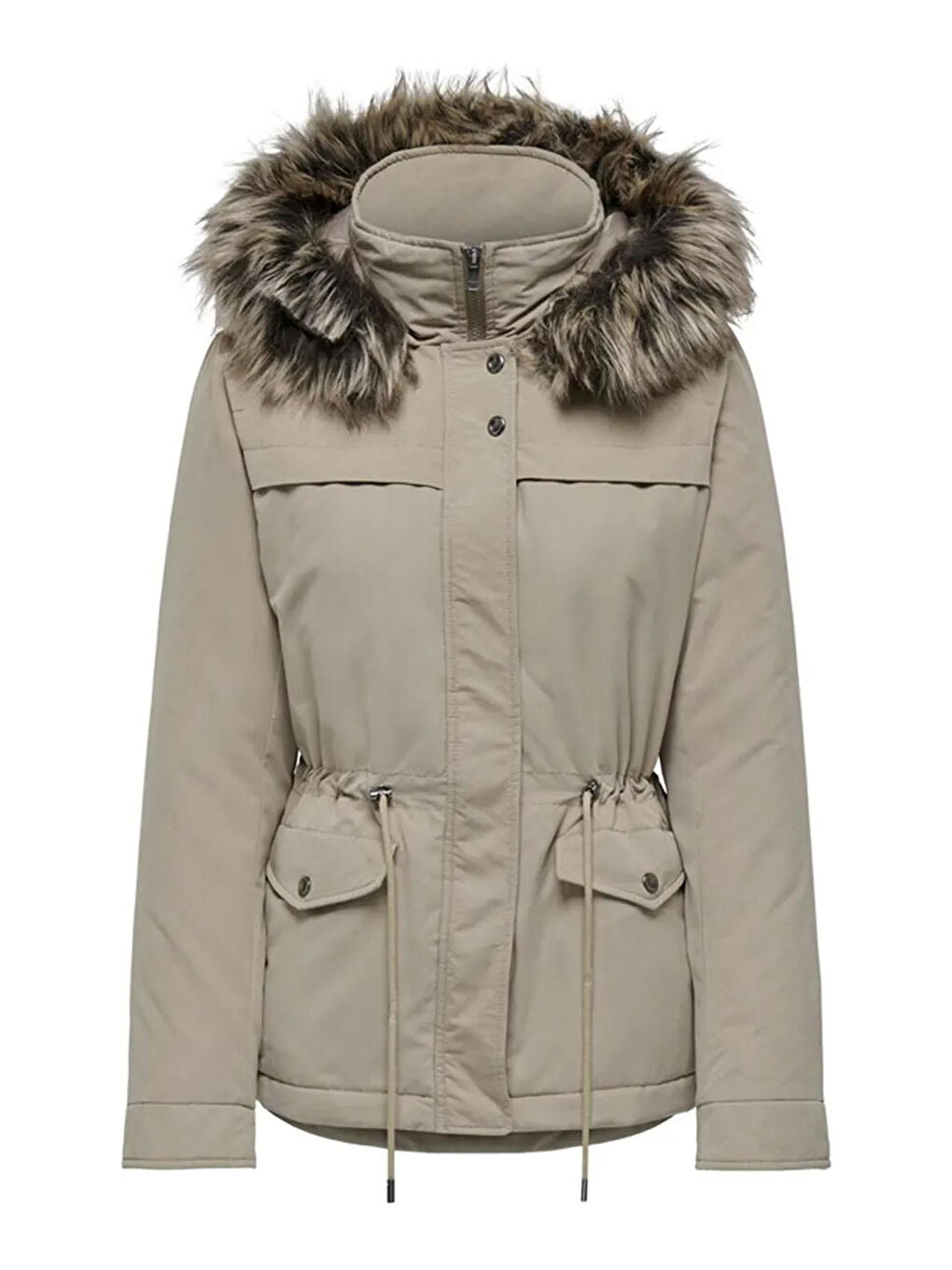 Bej Onlnewstarline Regular Fit Yumuşak Tüy Detaylı Kapüşonlu Mont  15297128-4