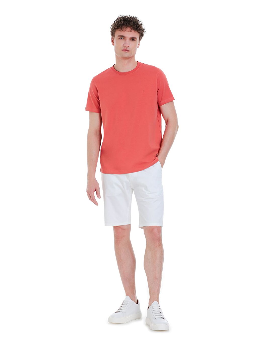 Kahverengi Kiremit Regular Fit Bisiklet Yaka Pamuklu %100 Pamuk Tişört-1