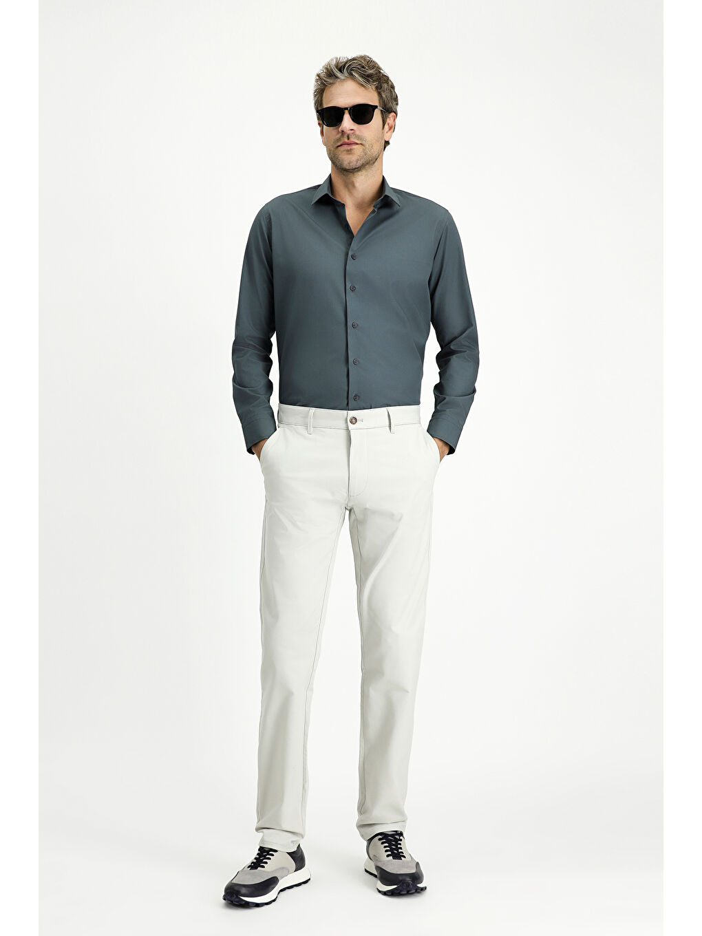 Antrasit Uzun Kol Slim Fit Dar Kesim Pamuk Klasik %100 Pamuk Gömlek-2