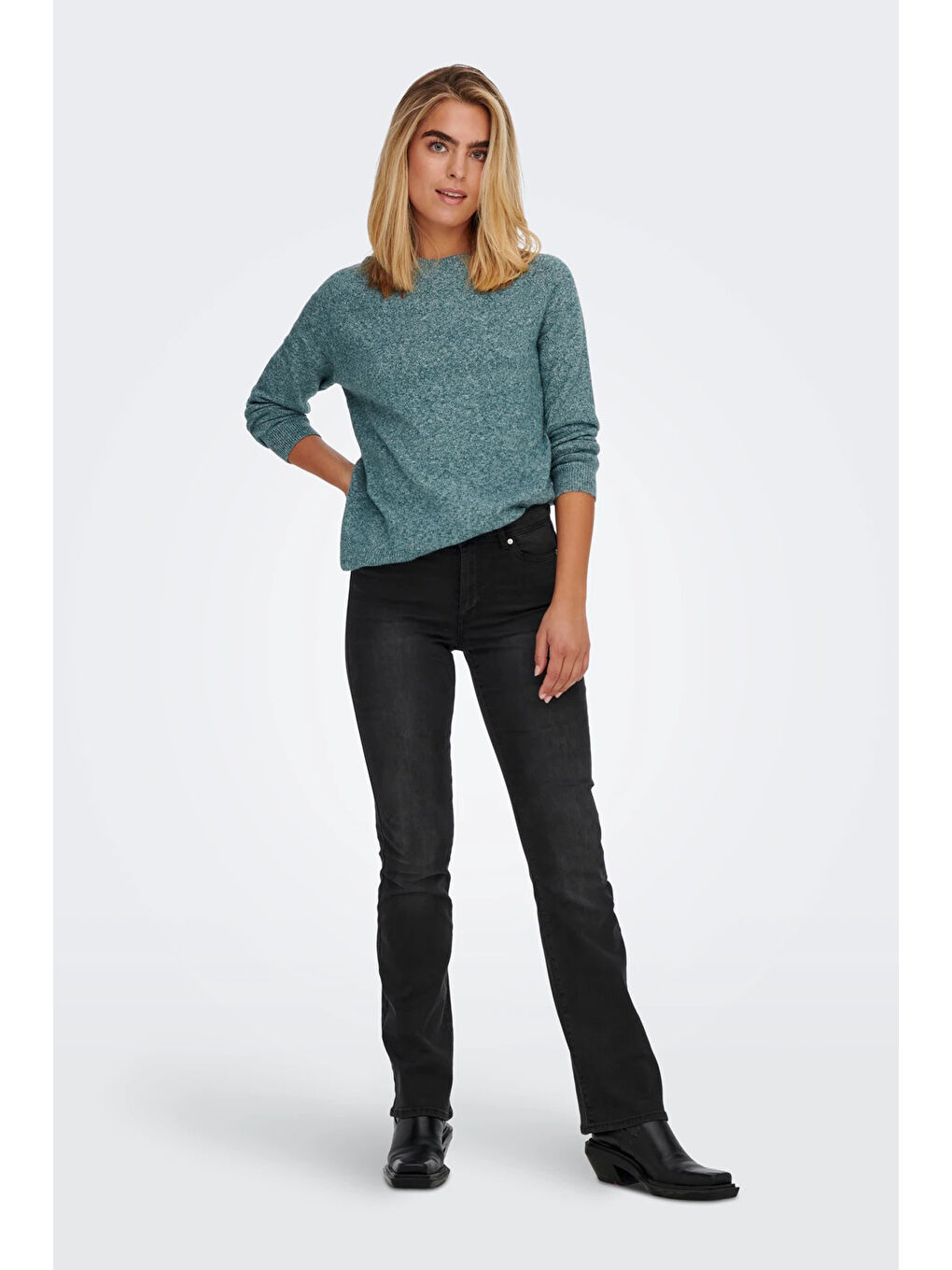 Yeşil Onlrica Regular Fit Bisiklet Yaka Kazak 15204279-4