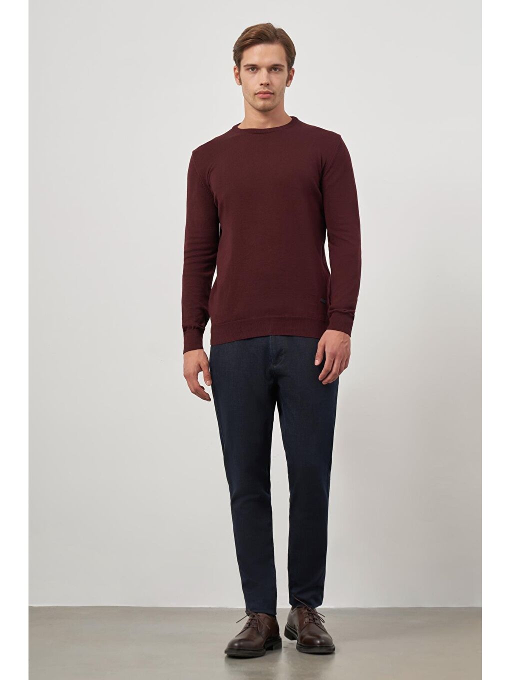 Bordo Uzun Kol Düz Örme Bisiklet Yaka Classic Comfort Fit Triko 1012245006-3