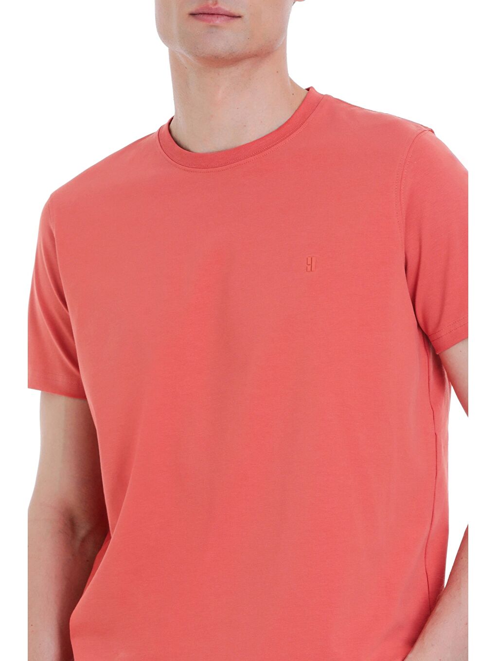 Kahverengi Kiremit Regular Fit Bisiklet Yaka Pamuklu %100 Pamuk Tişört-3