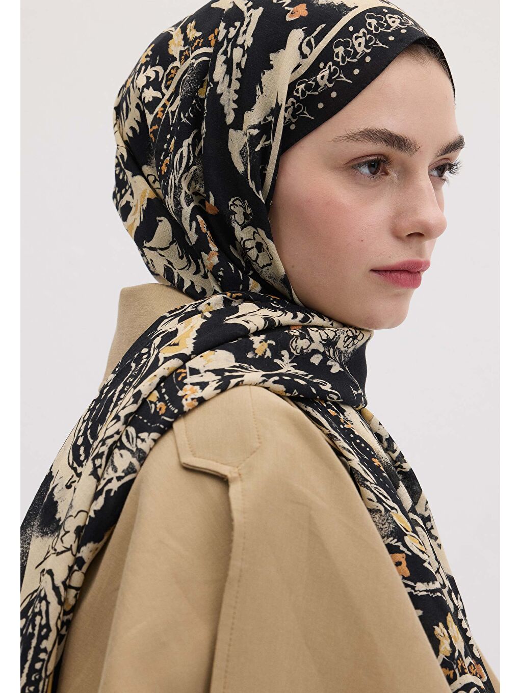 Floral Paısley Desen Şal Siyah-1