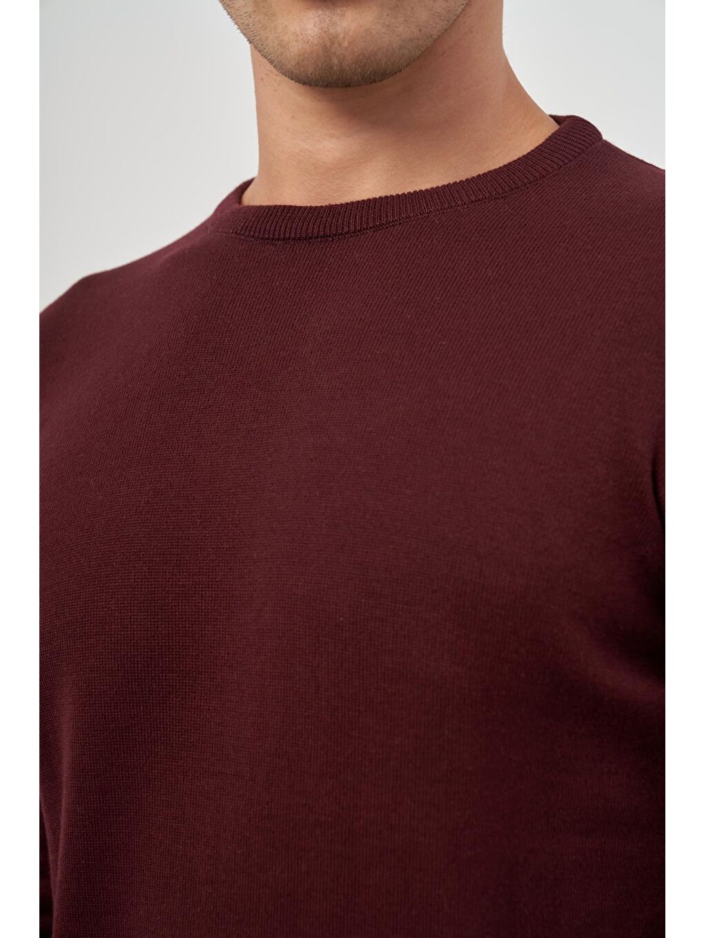 Bordo Uzun Kol Düz Örme Bisiklet Yaka Classic Comfort Fit Triko 1012245006-4
