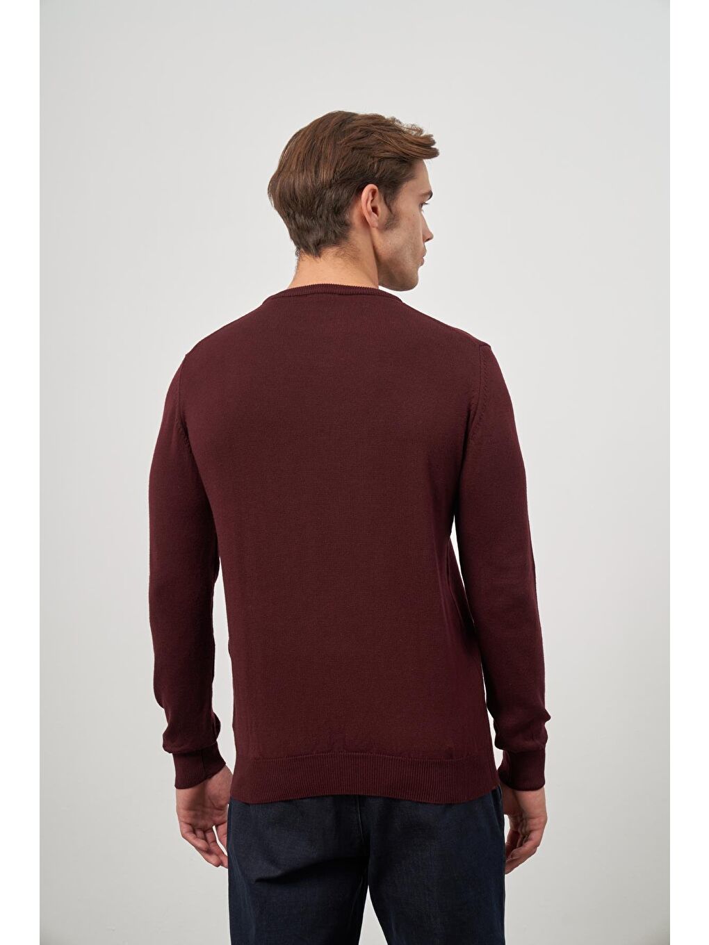 Bordo Uzun Kol Düz Örme Bisiklet Yaka Classic Comfort Fit Triko 1012245006-5