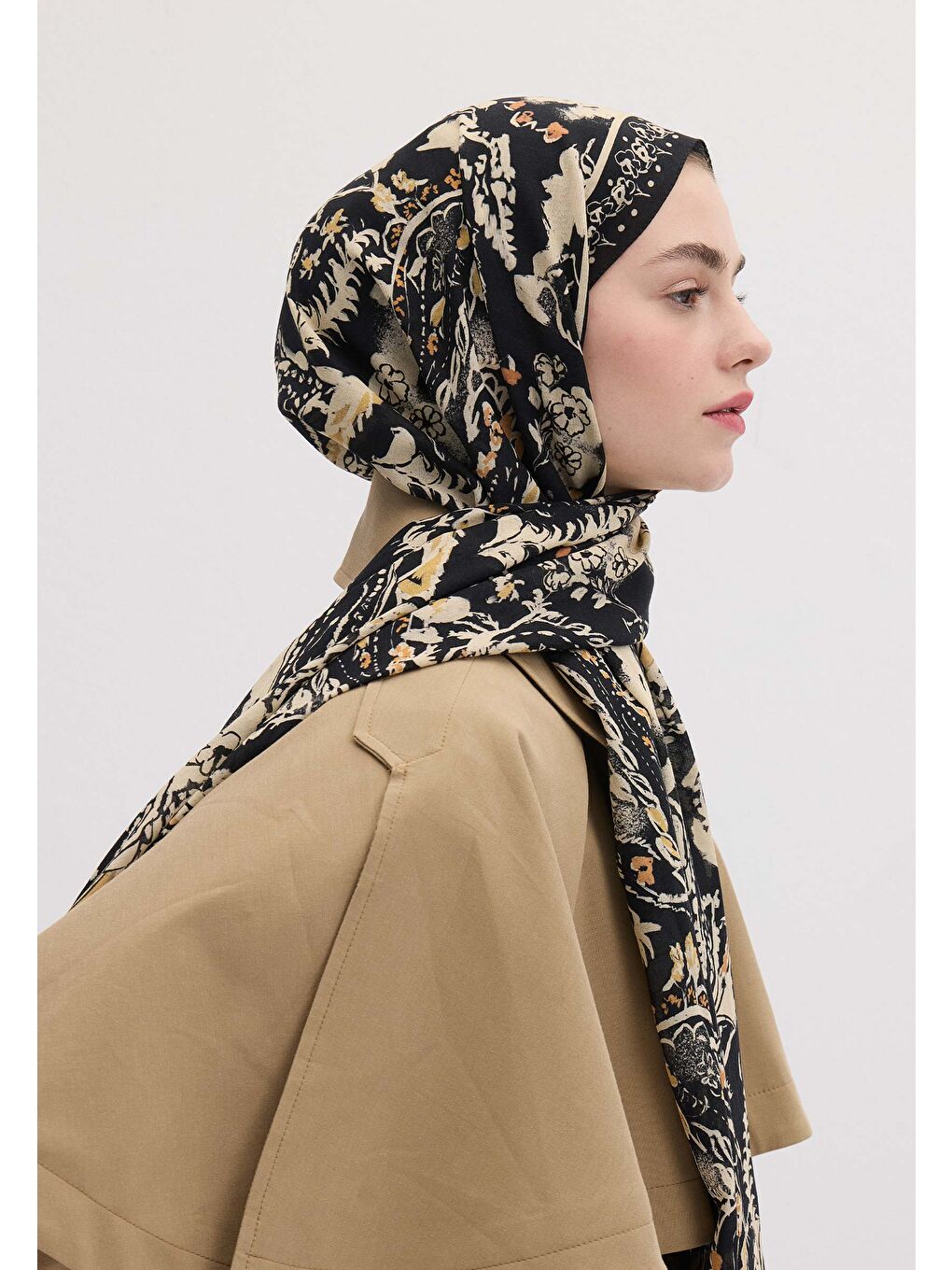 Floral Paısley Desen Şal Siyah-3