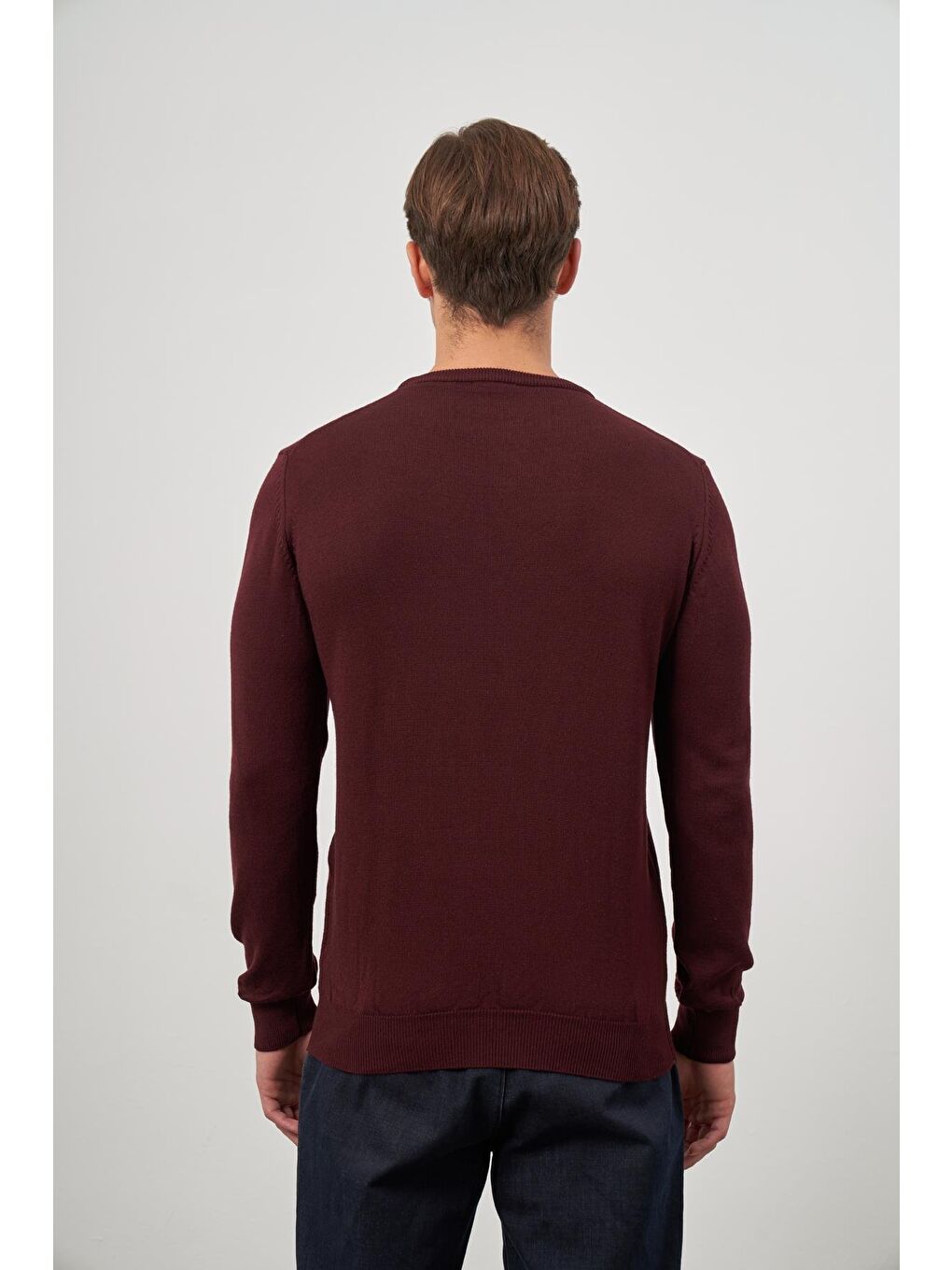 Bordo Uzun Kol Düz Örme Bisiklet Yaka Classic Comfort Fit Triko 1012245006-6