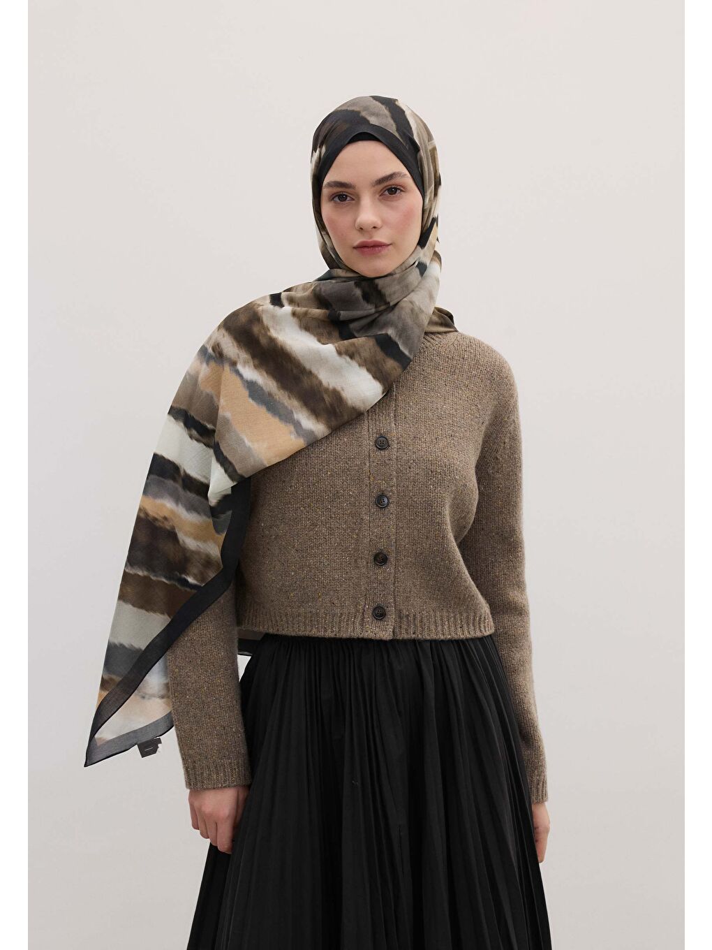 Kahverengi Tıe Dye Desen Şal Sonbahar