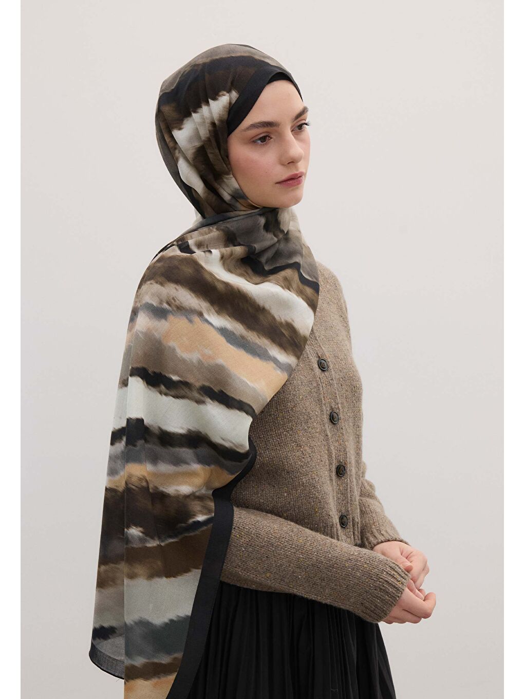 Kahverengi Tıe Dye Desen Şal Sonbahar-1