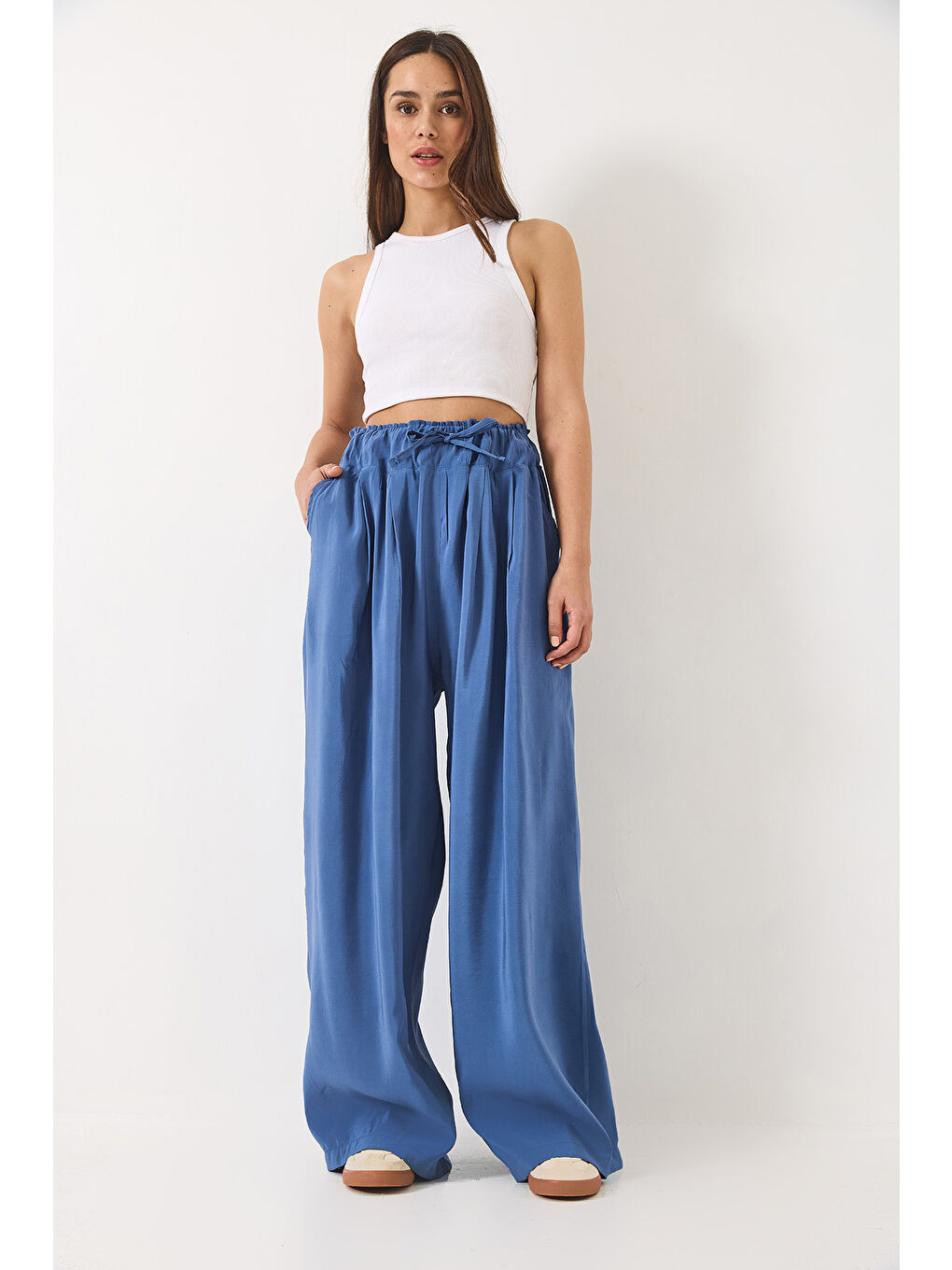 İndigo Kadın Yüksek Bel Geniş Lastikli Oversize Palazzo Pantolon-2