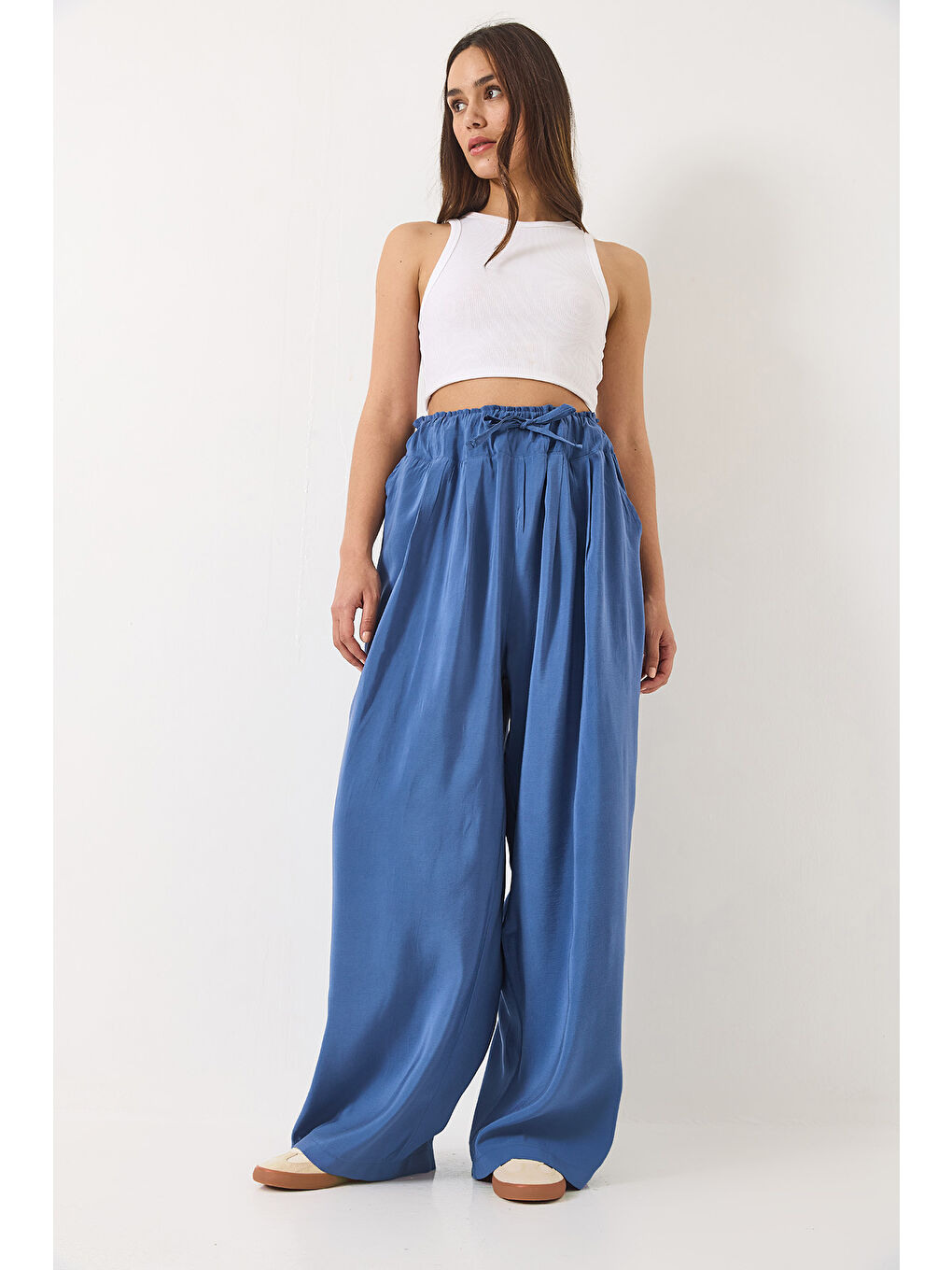 İndigo Kadın Yüksek Bel Geniş Lastikli Oversize Palazzo Pantolon-3