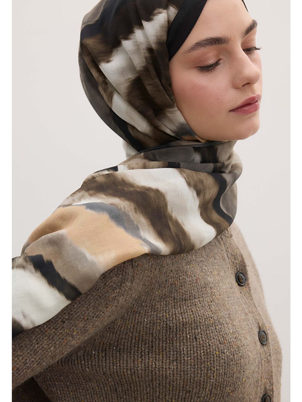 Kahverengi Tıe Dye Desen Şal Sonbahar-2