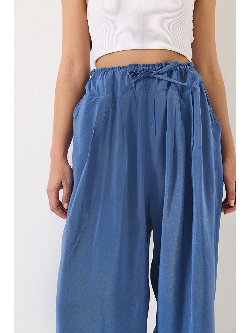 İndigo Kadın Yüksek Bel Geniş Lastikli Oversize Palazzo Pantolon-5