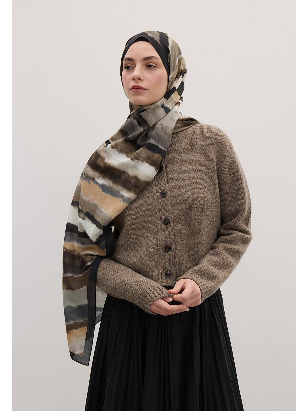 Kahverengi Tıe Dye Desen Şal Sonbahar-3