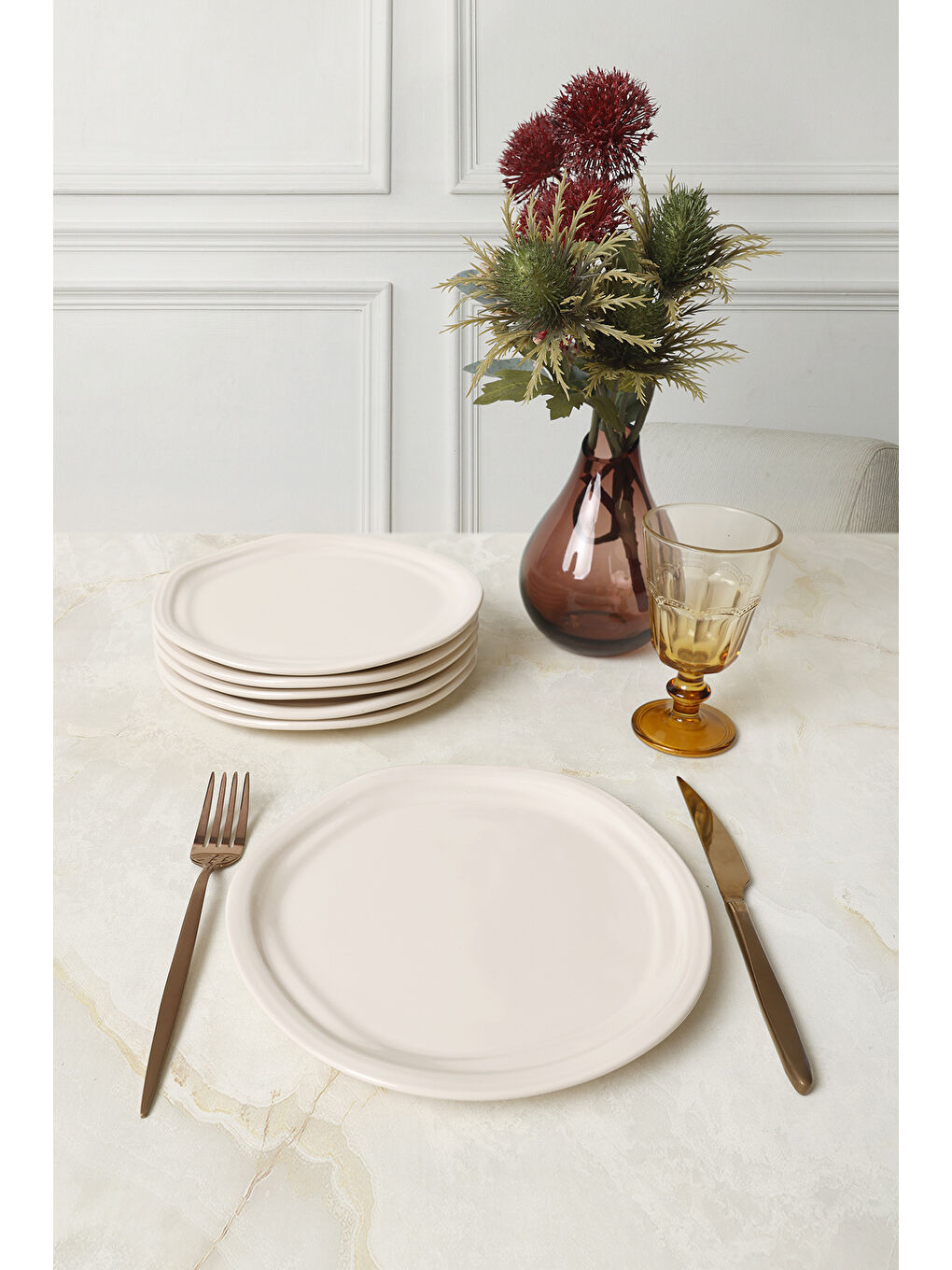 Ekru Krem Bloom Pasta Tabağı 24 Cm 6 Adet-1