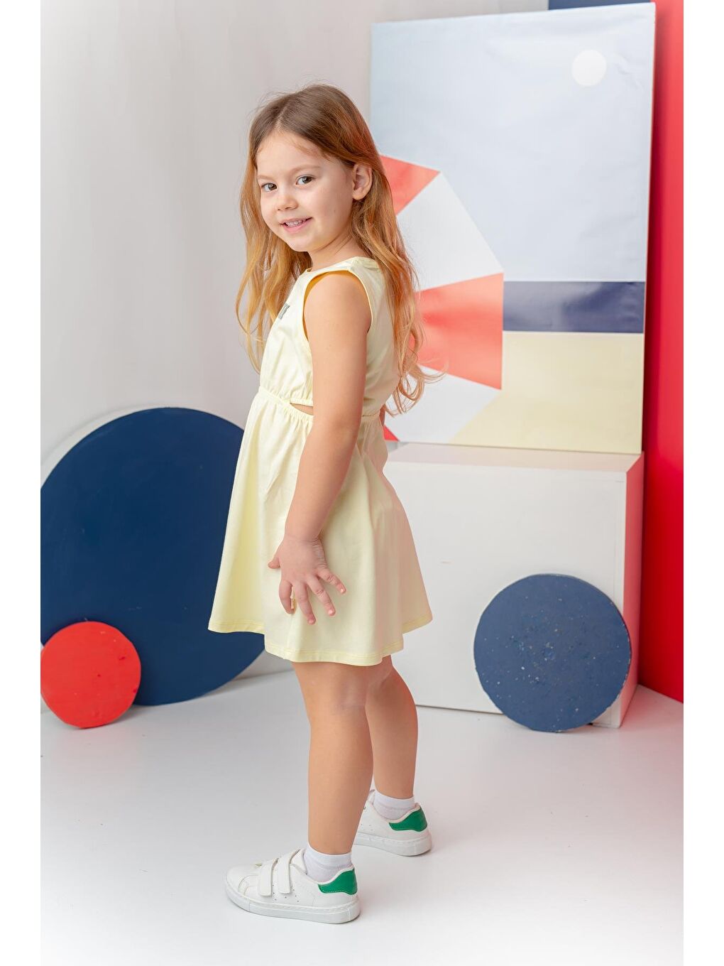 Kız Çocuk Yazı Baskılı Elbise - Sarı-1