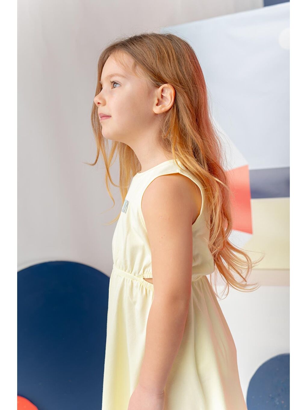 Kız Çocuk Yazı Baskılı Elbise - Sarı-2