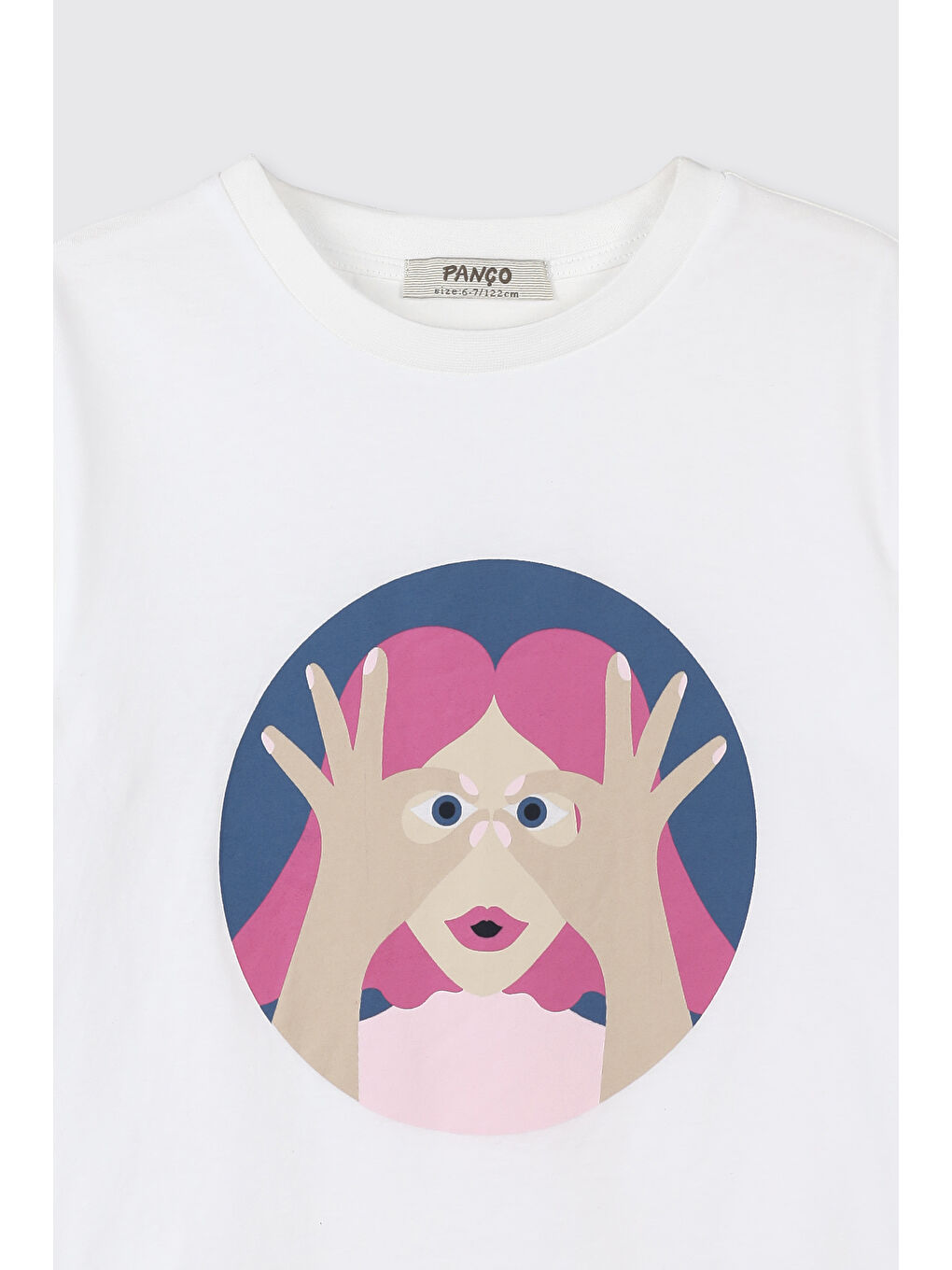 Kız Çocuk Bisiklet Yaka Baskı Detaylı Kısa Kollu Beyaz Tişört-6