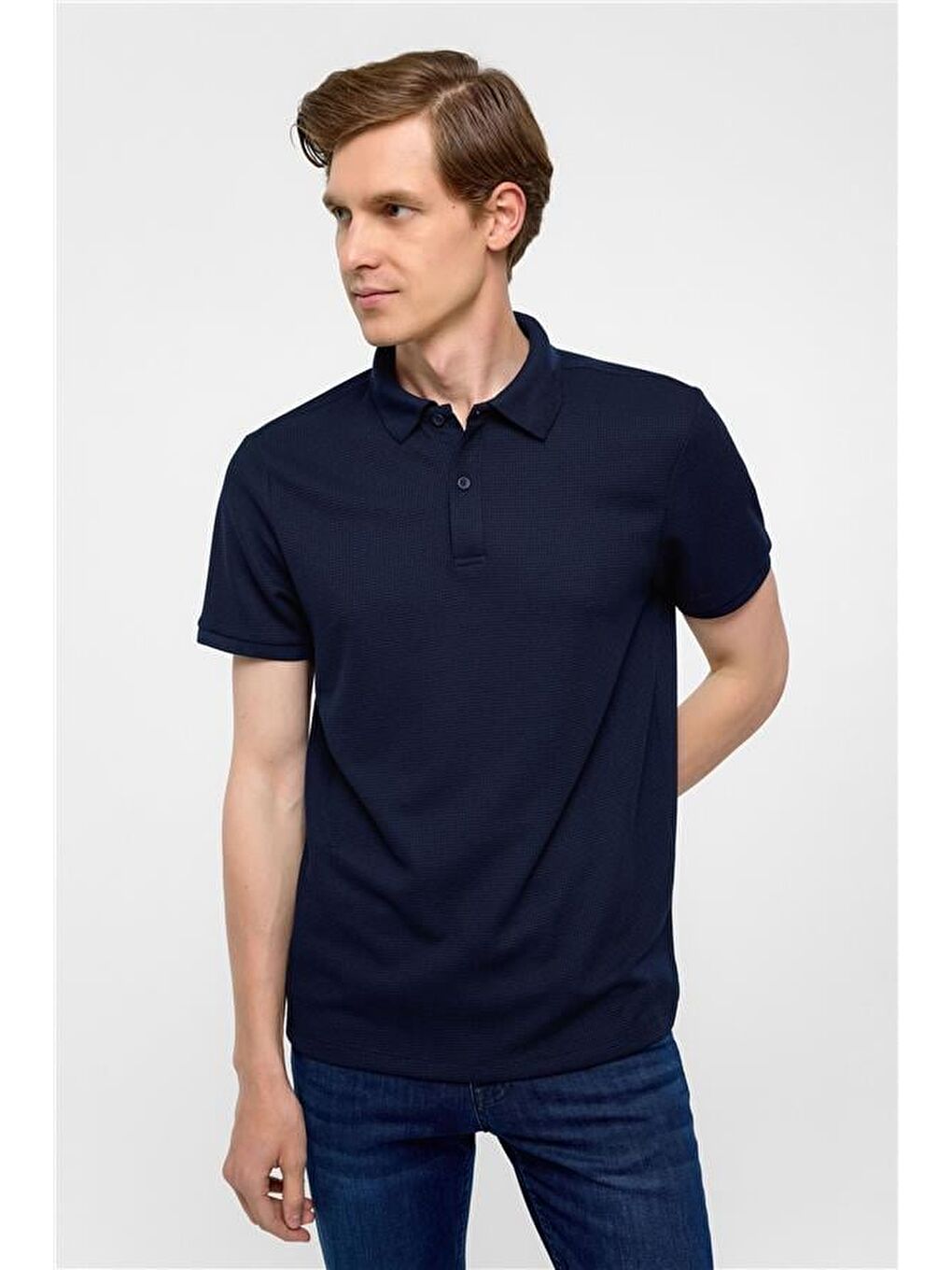Lacivert Regular Armürlü Polo Yaka Tişört
