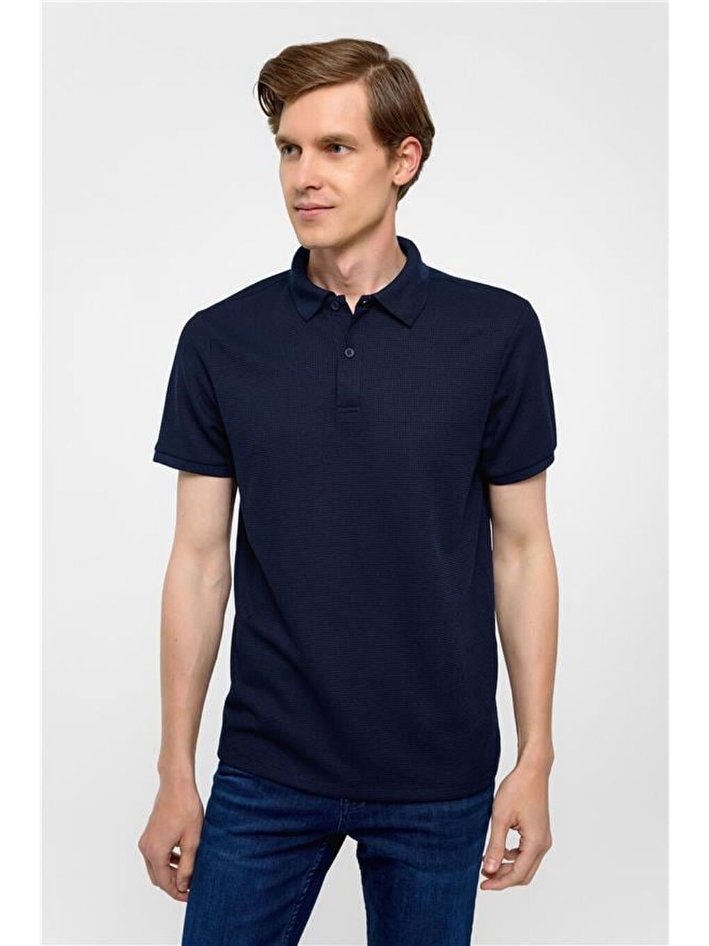 Lacivert Regular Armürlü Polo Yaka Tişört-2